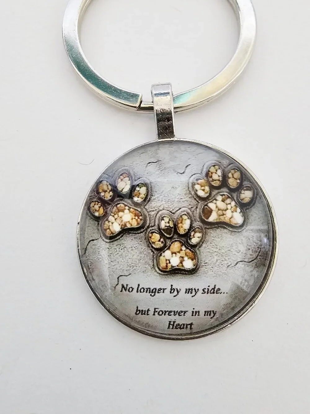 Pet Memorial Keychain Paw Print Rhinestone Dog Cat Loss Sympathy Gift Detachable